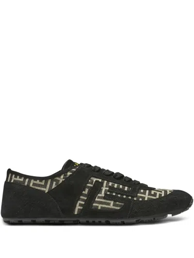 Balmain Racer 45 Monogram Jacquard Lace Up Sneakers In Black