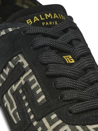 Balmain Racer 45 Monogram Jacquard Lace Up Sneakers In Black