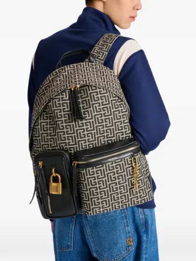 Balmain Pulse Monogram Jacquard Backpack In Brown