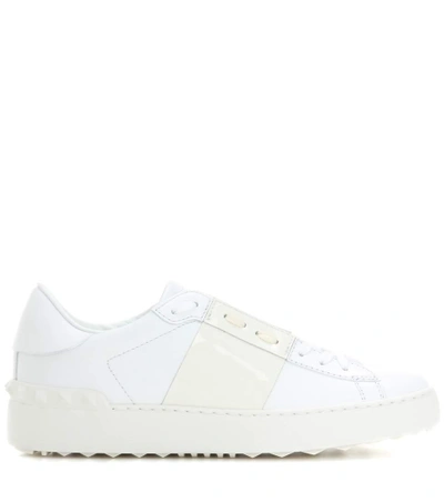 Shop Valentino Garavani Open Leather Sneakers In White