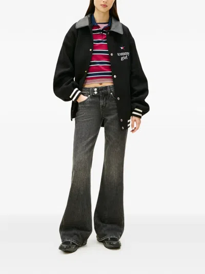Tommy Jeans Double-button Flared Jeans In Black