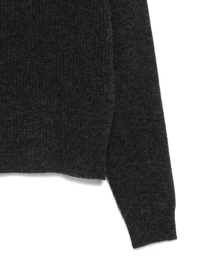 Alysi Grey Ribbed Collared Sweater In Black