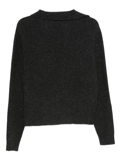 Alysi Grey Ribbed Collared Sweater In Black