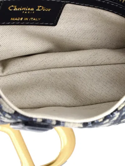 Pre-owned Dior Saddle Handbag With Strap Oblique Canvas Medium Shoulder Bag In Blue