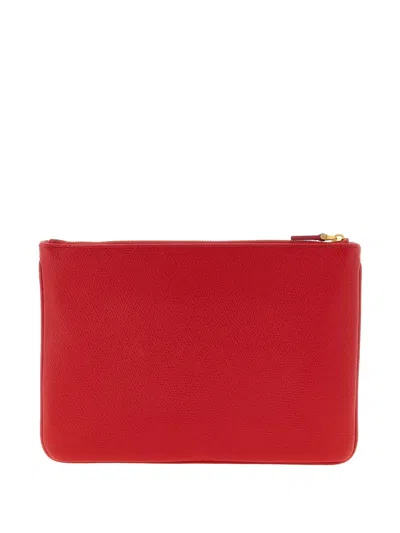 Valentino Llogo Signature Leather Clutch Bag In Red