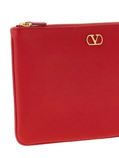 Valentino Llogo Signature Leather Clutch Bag In Red