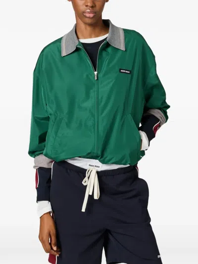 Miu Miu Technical Poplin Bomber Jacket In Green