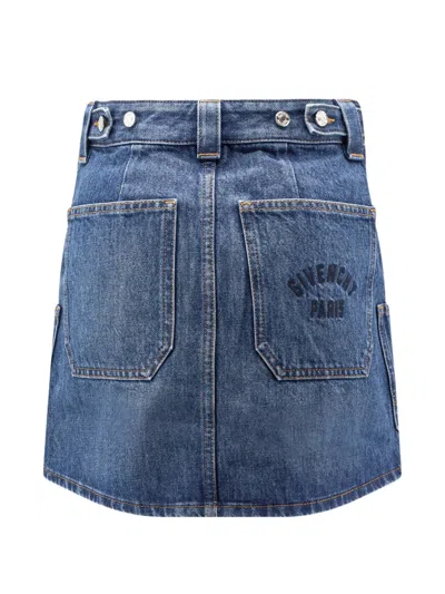 Givenchy Patch-pocket Denim Skirt In Blue