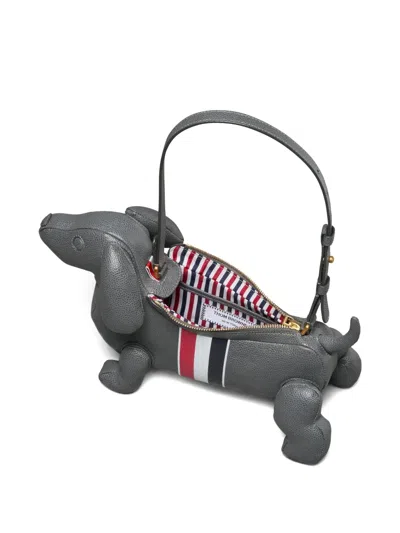 Thom Browne Pebble Full-grain Calf Leather Baby Hector Shoulder Bag In Gray