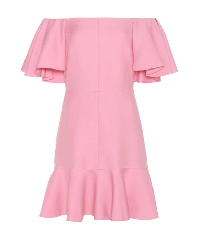 Valentino Virgin Wool And Silk Crêpe Off-the-shoulder Dress In Pink