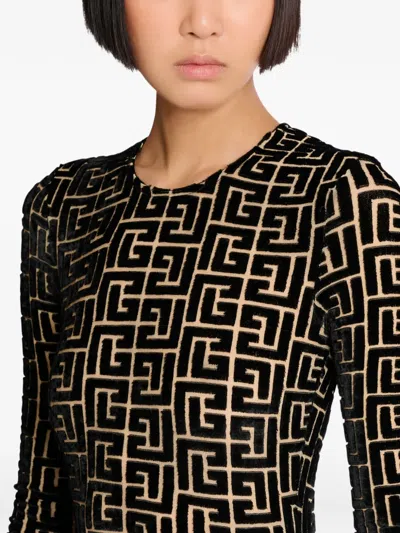 Balmain Monogram Velvet Top Fitted Long Sleeves In Black