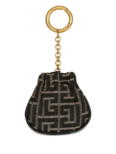 Balmain Pulse Monogram Jacquard Key Ring In Black