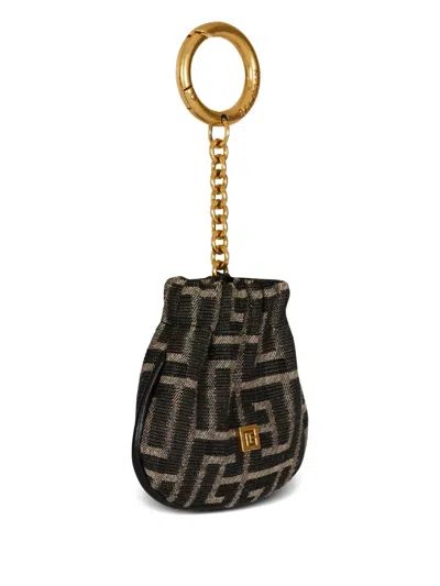Balmain Pulse Monogram Jacquard Key Ring In Black