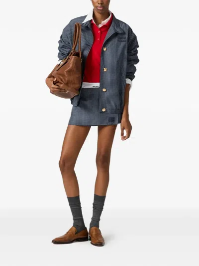 Miu Miu Checked Technical Fabric Mini Skort In Blue