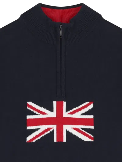 Hackett Union Jack Flag Sweater In Blue