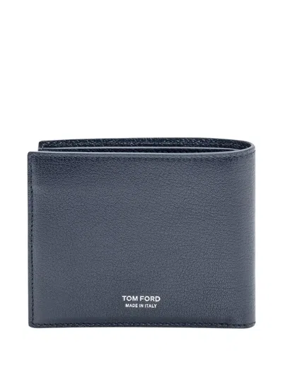 Tom Ford Logo-printed Double-fold Wallet In Blue