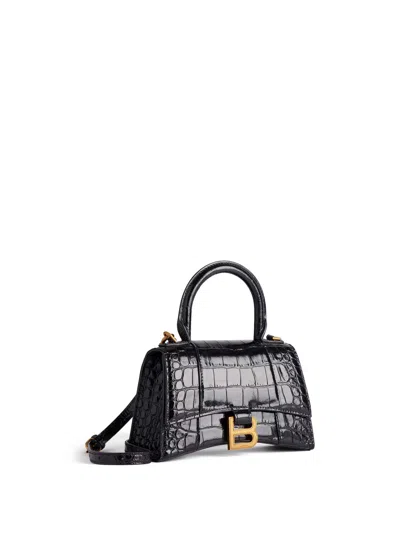Balenciaga Hourglass Small Croc-effect Leather Crossbody Bag In Black