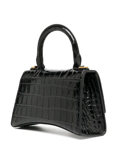 Balenciaga Hourglass Small Croc-effect Leather Crossbody Bag In Black