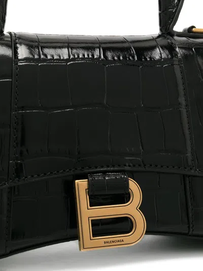 Balenciaga Hourglass Small Croc-effect Leather Crossbody Bag In Black