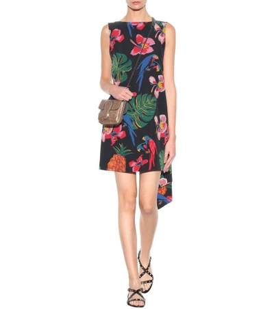 Shop Valentino Printed Sleeveless Silk Dress In Black