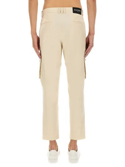 Balmain Cargo Cotton Pants Pockets In Neutral