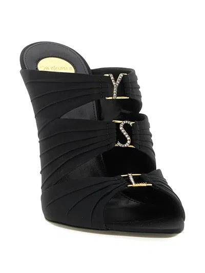 Saint Laurent Emilie 110 Crystal Embellished Satin Mules In Black