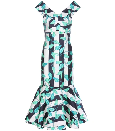 Johanna Ortiz Belice Leaf-print Tiered-hem Midi Dress, Green/blue In Eavy White