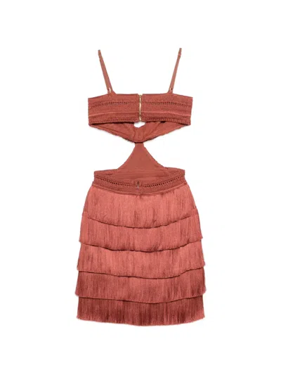 Patbo Cut-out Fringed Mini Dress In Brown
