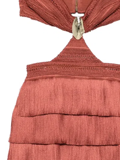 Patbo Cut-out Fringed Mini Dress In Brown