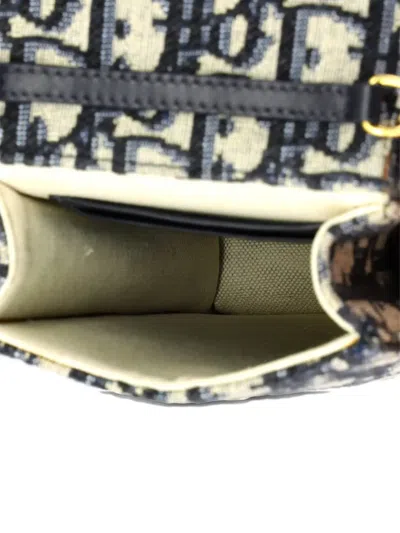 Pre-owned Dior Vertical Saddle Chain Pouch Oblique Canvas Clutch Bag In Blue