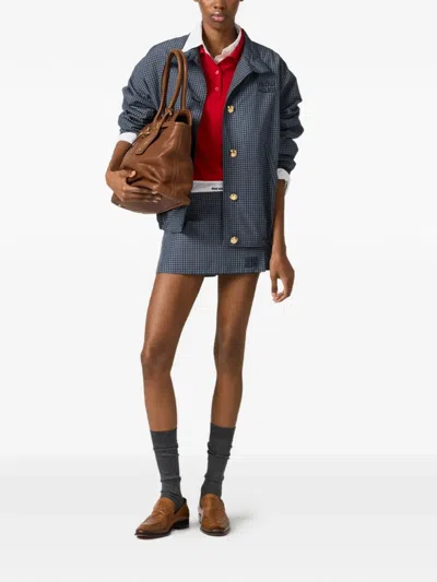 Miu Miu Checked Technical Fabric Blouson Jacket In Blue