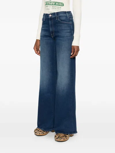Mother Jeans The Rerun Zip Sneak With Belt Loops And Logo Embroidery On The Back In Blue Denim For Women
