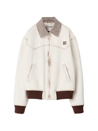 Miu Miu Zip-up Oversized Jacket In Neutral