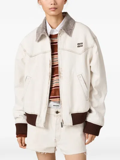 Miu Miu Zip-up Oversized Jacket In Neutral