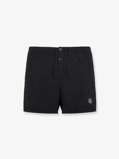 Stone Island Slim Fit Swim Trunks With Compass Patch In Black