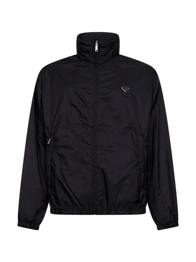 Prada Abbigliamento Black And Blue Re-nylon Reversible Jacket