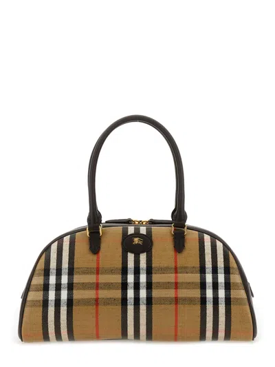 Burberry Women Coated Canvas Crossbody Bag With Check Pattern In Black