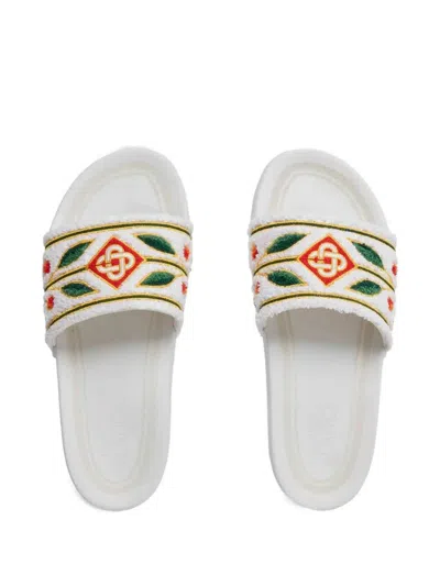 Casablanca Terry Slider Sandals Embroidered Strap Flat In Multi