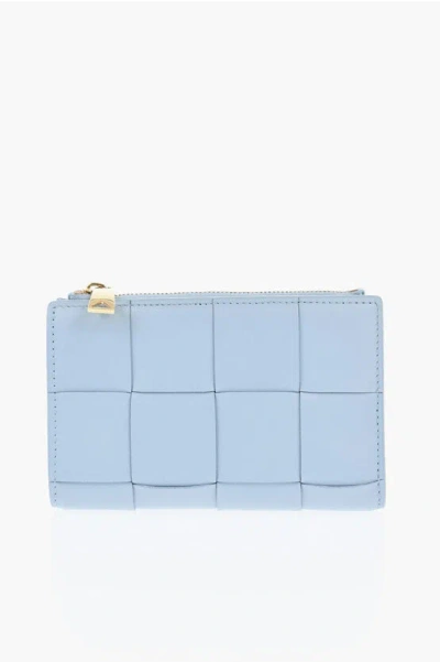 Bottega Veneta Braided Leather Wallet With Zip In Blue