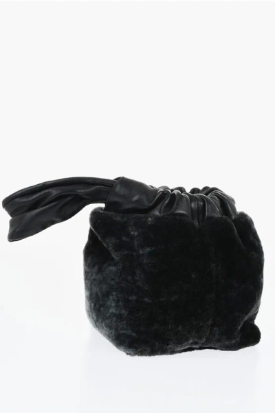 Jil Sander Shearling Rectangular Clutch With Knotted Handle In Black