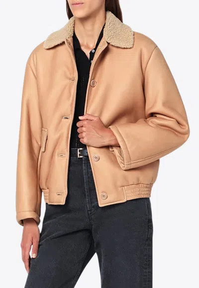 Salvatore Santoro Nude Leather Bomber Jacket In Brown