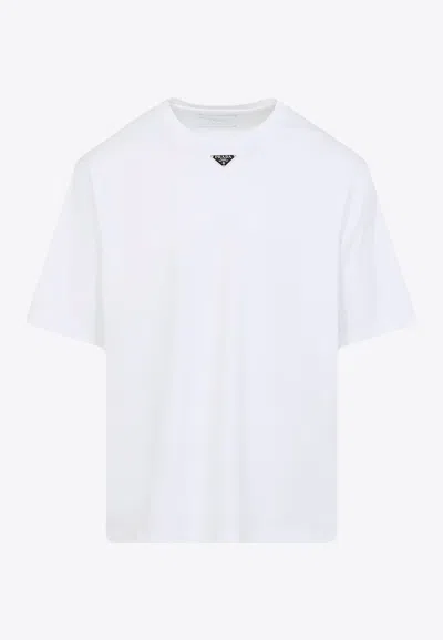 Prada T-shirt With Triangular Plaque In White