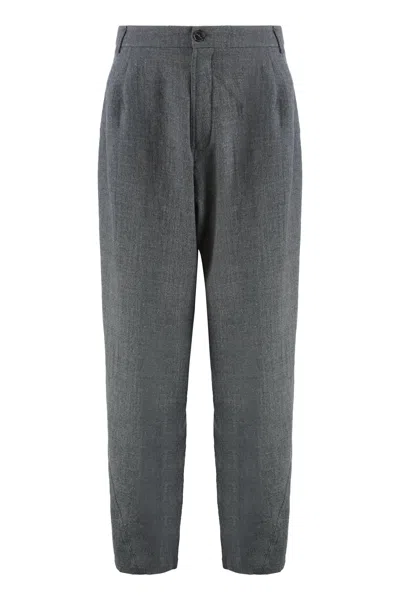 Darkpark Relaxed Fit Wool Trousers With Pleated Front In Gray