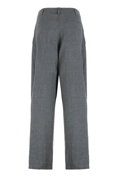 Darkpark Relaxed Fit Wool Trousers With Pleated Front In Gray