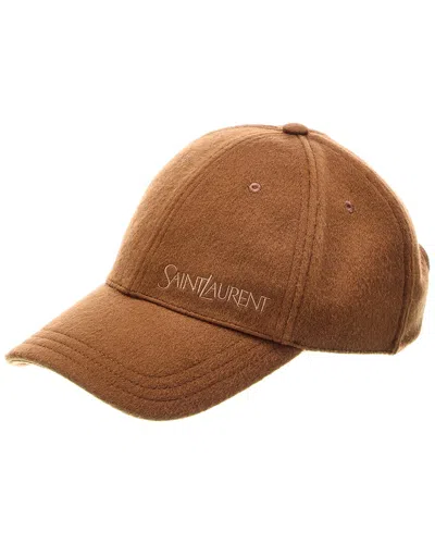 Saint Laurent Logo Cashmere Cap In Brown