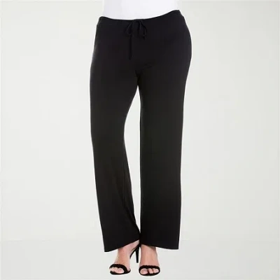 24seven Comfort Apparel Plus Size Comfortable Stretch Draw String Pants In Black