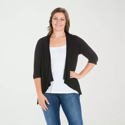 24seven Comfort Apparel Womens Elbow Sleeve Open Front Plus Cardigan In Black