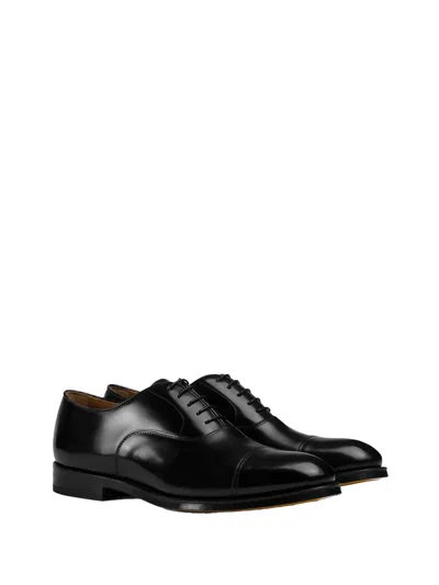 Doucal's Blue Oxford Shoes In Brushed Leather With Toe Cap In Black