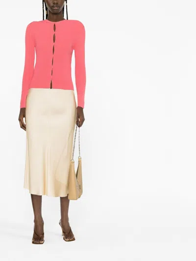 Fendi Ribbed Texture Long Sleeves Round Neck In Pink