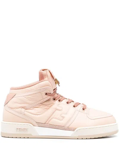 Fendi High-top Pink Sneakers With Textured Finish And Padded Collar In Black